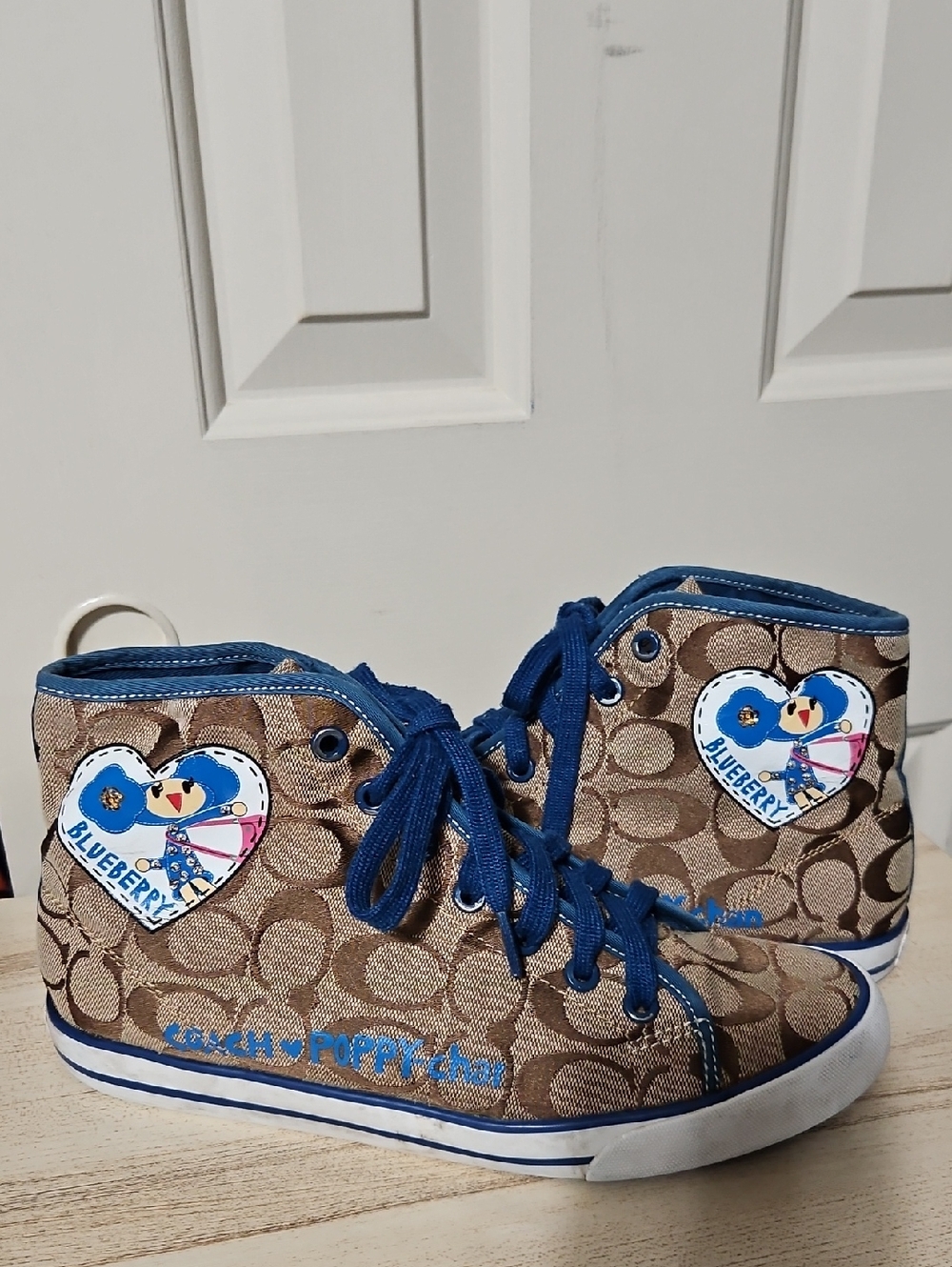 Coach EUC POPPY CHAN Bluberry Signature High-Top Sneakers